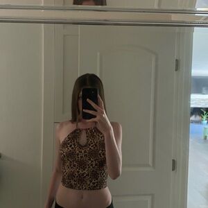 Y2K Leopard Print Halter Top